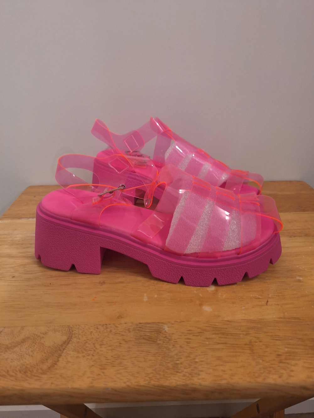 Women’s Hot Pink Jelly Platform Sandals - Picture 2 of 5